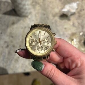 Michael Kors Gold Stainless Steel Crystal Dial Chronograph Watch